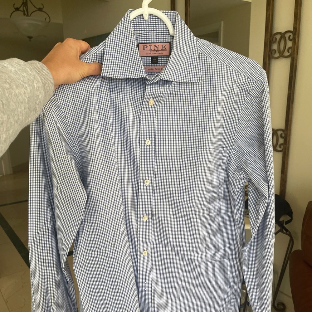Mens thomas pink button down shirt